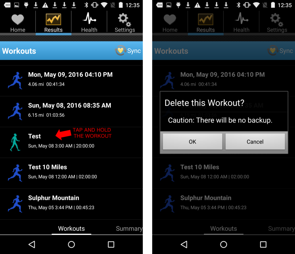 Delete workouts - Android
