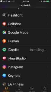 iCardio showing on Apple Watch App